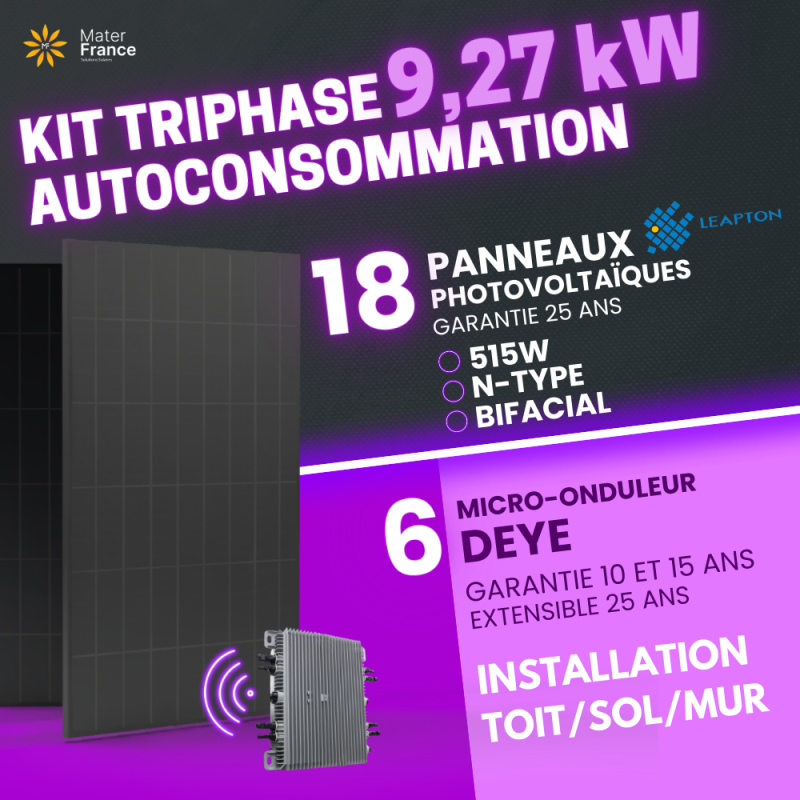 KIT TRIPHASE 9.27kW 18 PANNEAUX 515W - MICROS 2000W 1000W  - 1