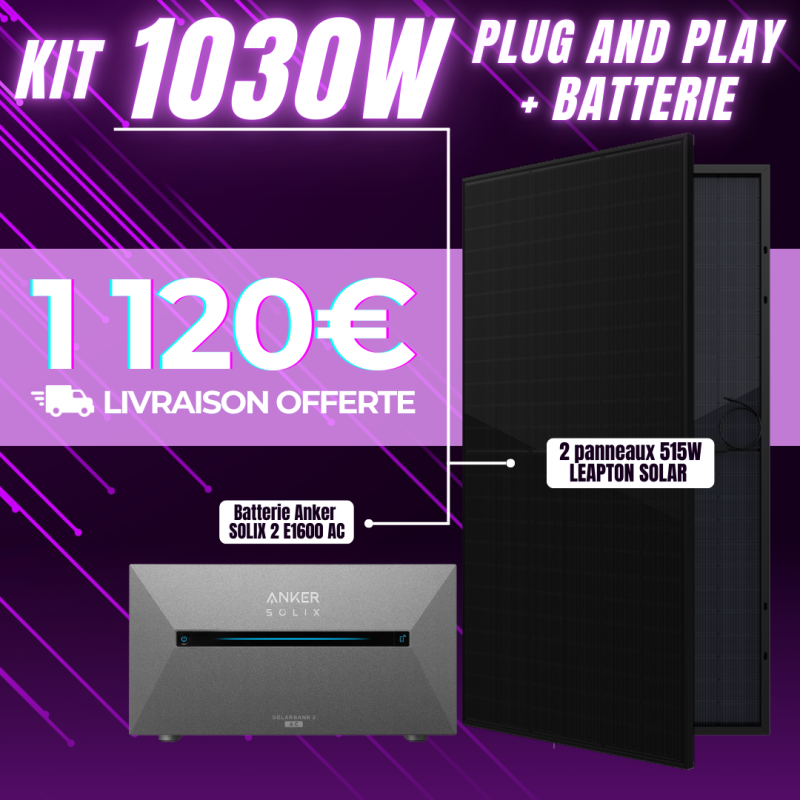 KIT PLUG AND PLAY 2 PANNEAUX 1030W + BATTERIE  - 1